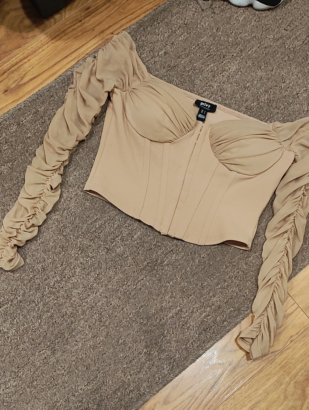 privy Taupe Ruched Off-Shoulder Corset Crop